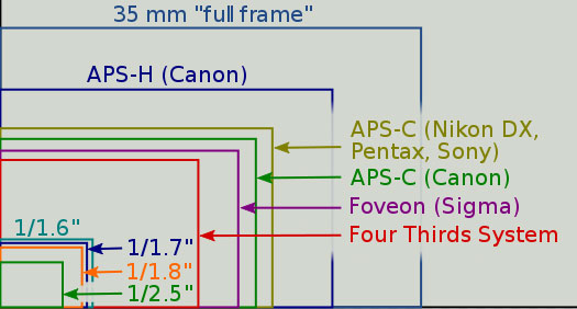 Digital cameras and physical sensor sizes