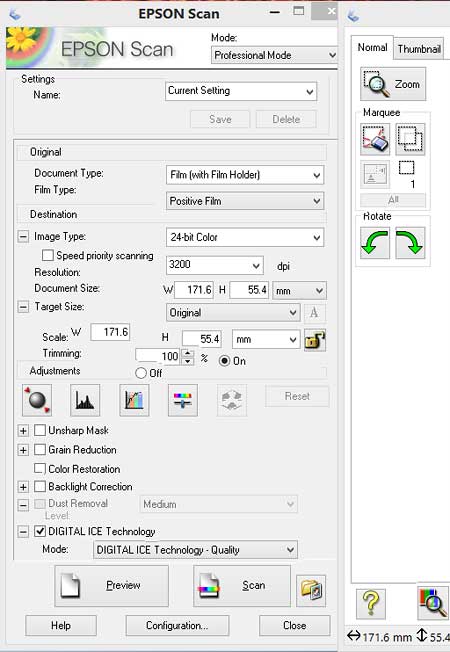 Epson Scan, the original Epson scanner software provided with the Epson Perfection V850 pro