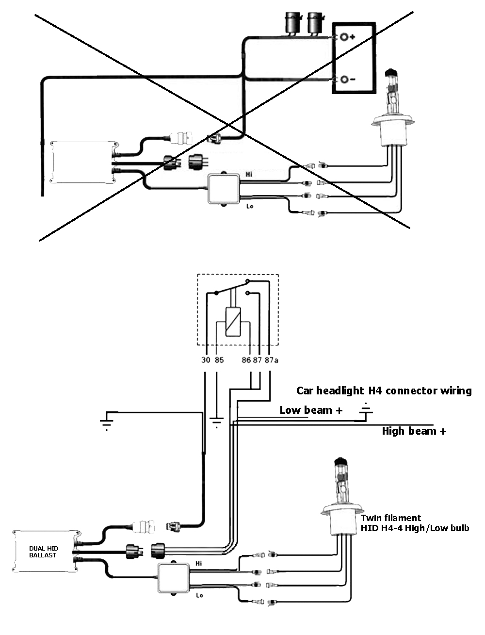 Schematics for Range Rover P38 Dual bulb H4-4B HID conversion 