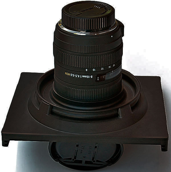 Sigma 8-16mm lens with the Lucroit filter adapter mounted.