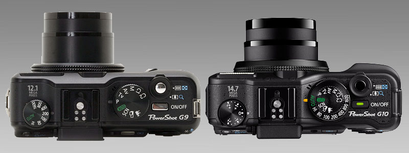 Top view Powershot G9 vs G10