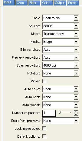 Input settings Vuescan