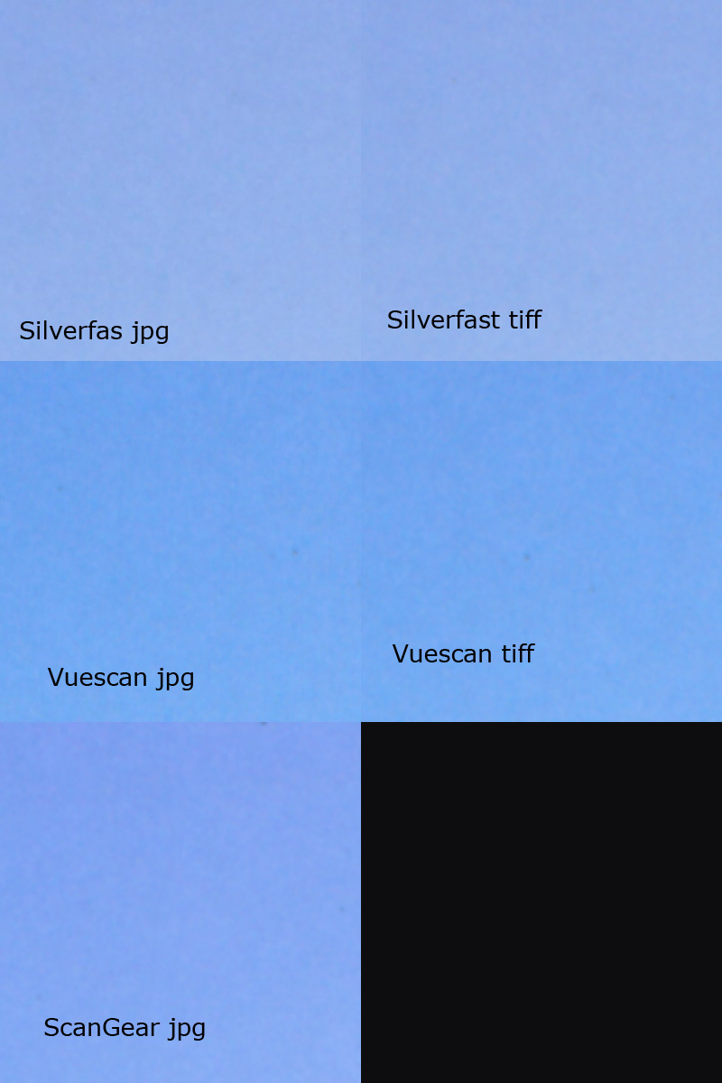 Vuescan, Silverfast and Scangear compared for noise