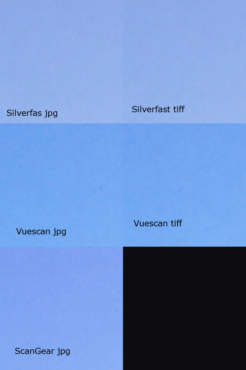 Vuescan, Silverfast and Scangear compared for noise