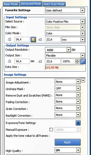 CanoScan 9000F settings