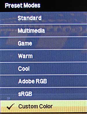 Presets in the OSD menu of the Dell Ultrasharp U2711