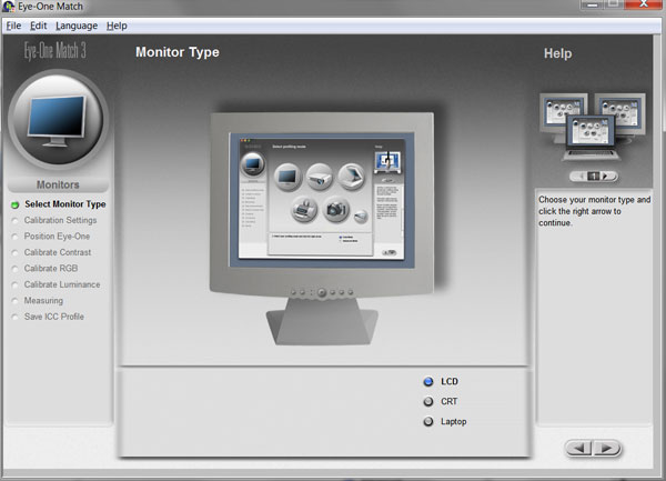 Step 2 in the screen calibration X-rite eye-one display 2