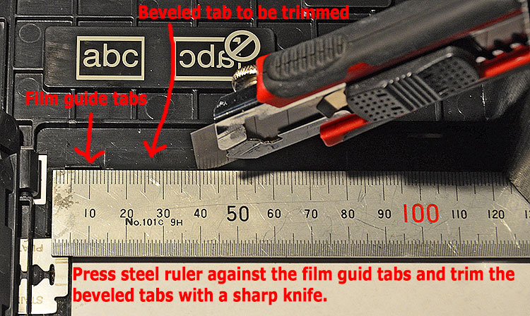 Image showing how to modify the 120 film holder for the Epson Perfection V850 Pro scanner.