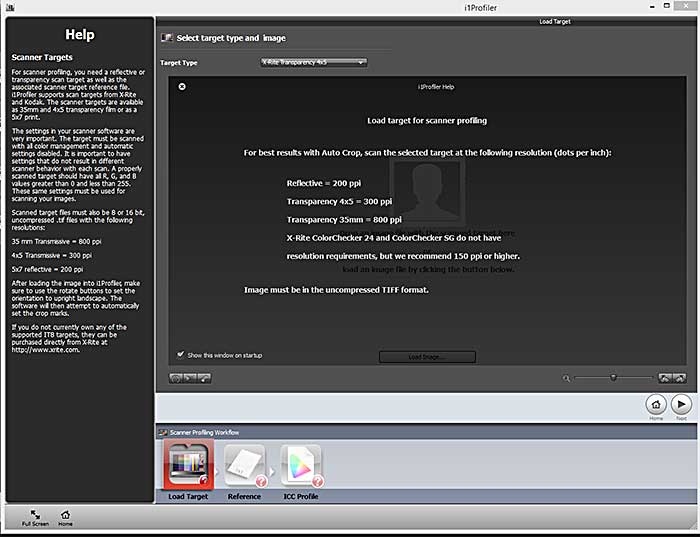 Instructions given step by step for scanner profiling