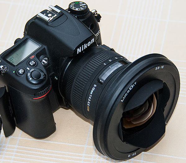 Lucroit lens adapter for Sigma 8-16mm lens on  a Nikon D7000