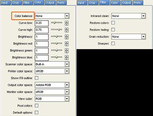 Color settings in Vuescan