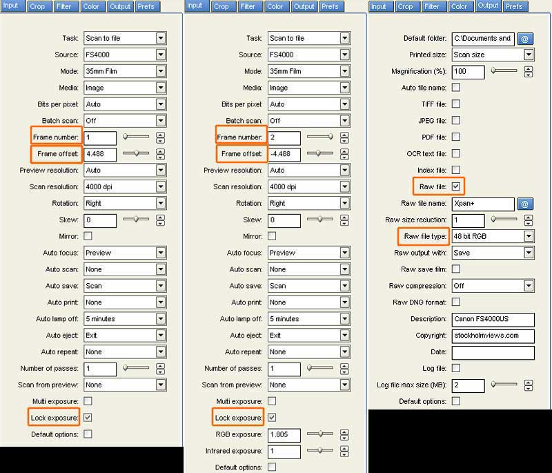 Vuescan settings for Xpan scanning