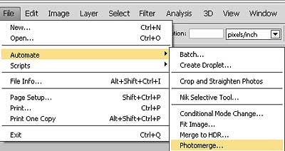 Photomerge from file batch menu
